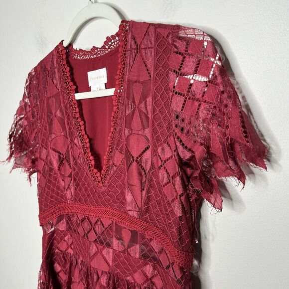 Anthropologie Foxidoe Dress Womens Medium Lace Burgundy Deep V Holiday Party - Picture 11 of 14